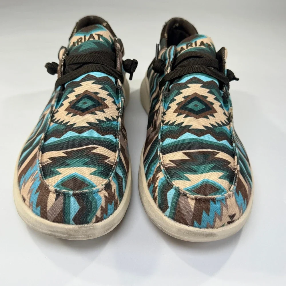 Ariat Hilo Shoes Mens 12D Brown Blue Southwestern Aztec Canvas Slip On Casual